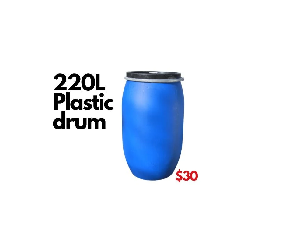 220L plastic barrels, not food grade. Suitable for storage, waste disposal and home projects.