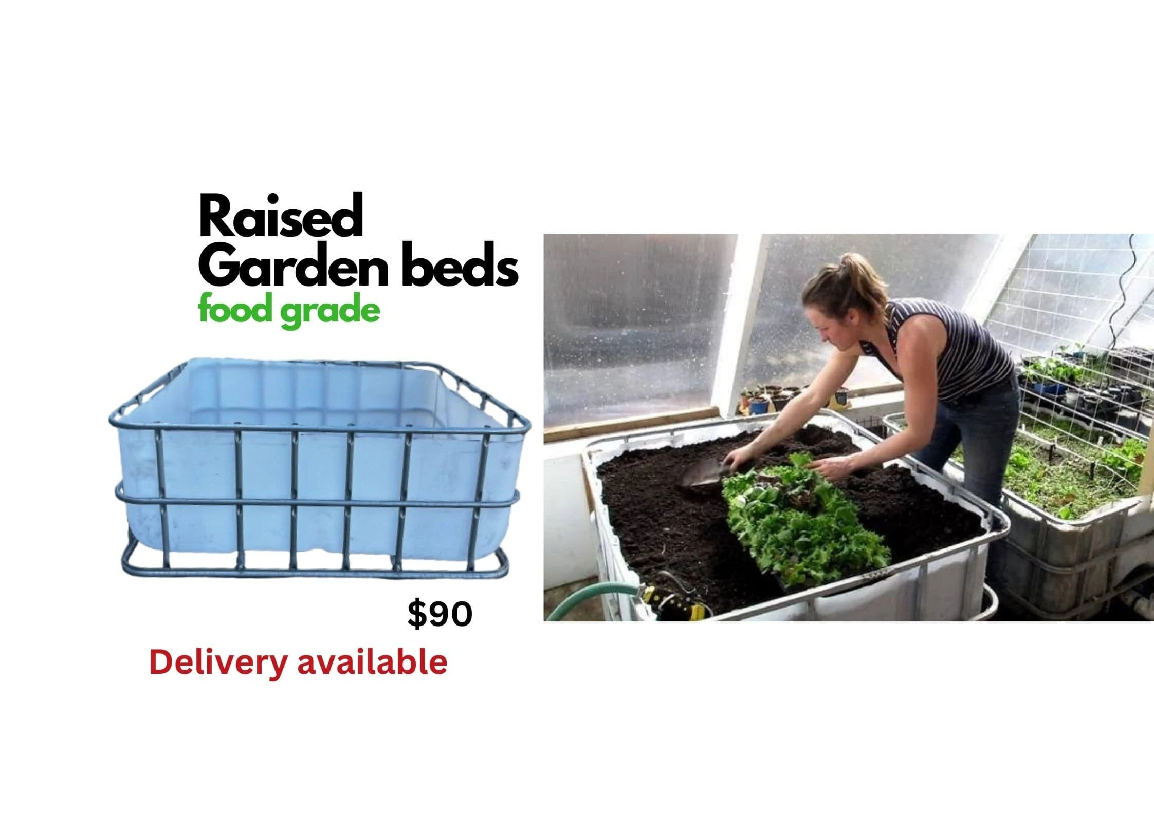 Half IBC food grade, raised garden beds.