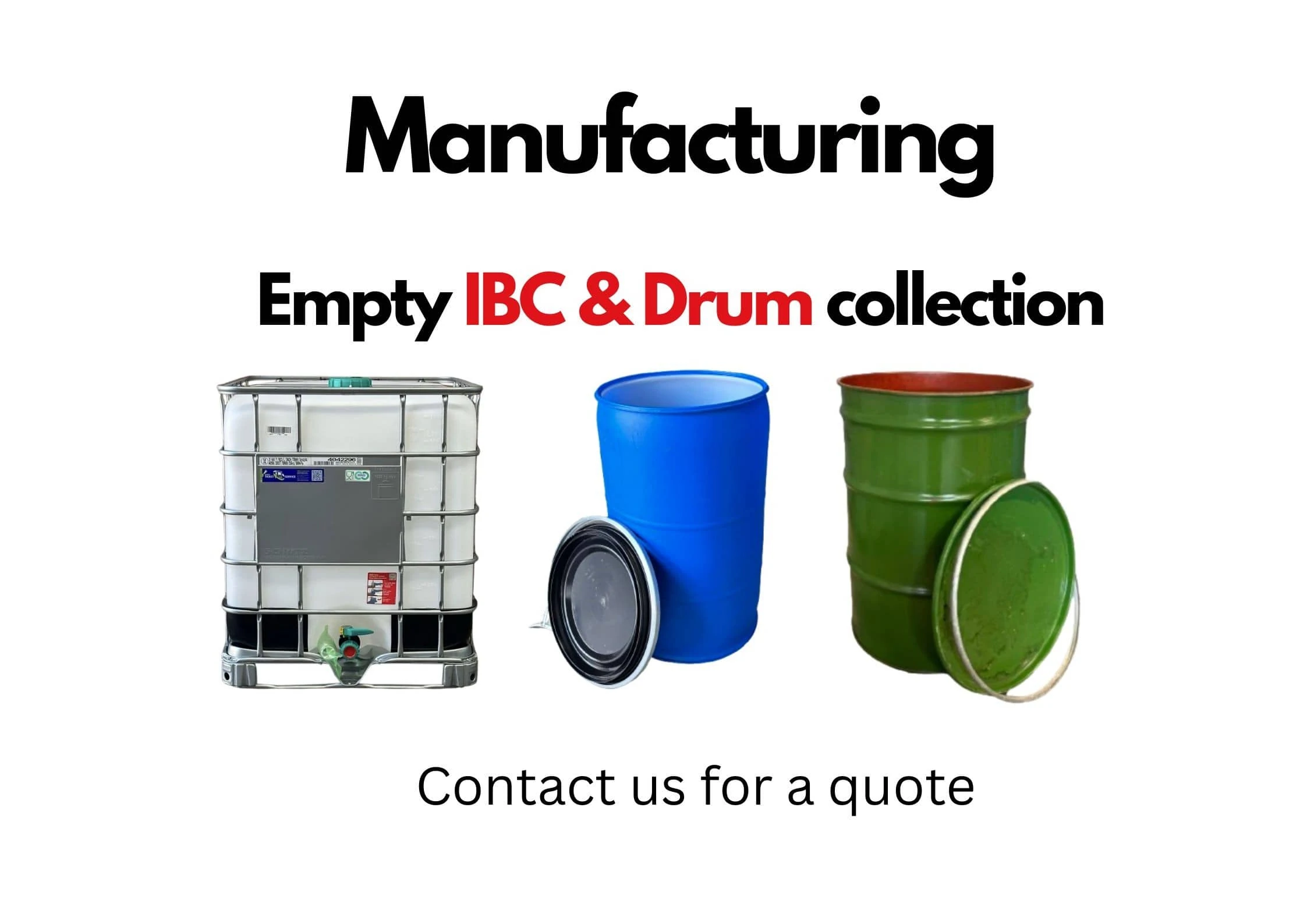 Book a recycling collection of empty metal drums, plastic drums and IBC collection,
