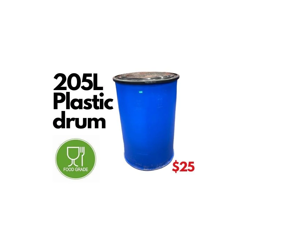 205L plastic barrels, drum for rainwater storage, shipping, storge, manufacturing bulk packaging and garden use.