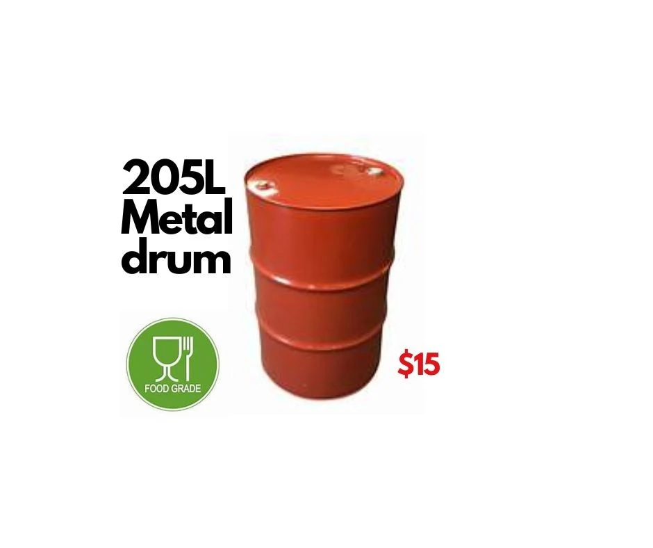 205L closed head metal drums for fuel storage, fire pit, waste disposal or production or event props.